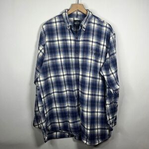 Work N' Sport Top Men 2XT Blue White Plaid Flannel Button Down Long Sleeve Shirt